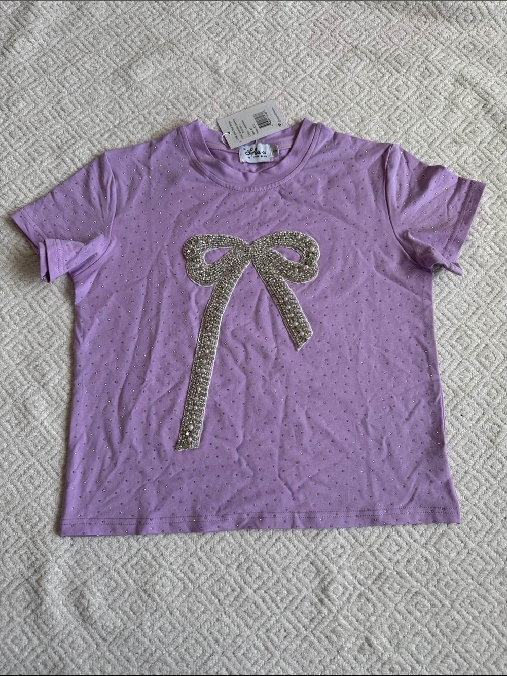NWT Lola + The Boys Girls Lilac Short-Sleeve Tee with Rhinestone Bow